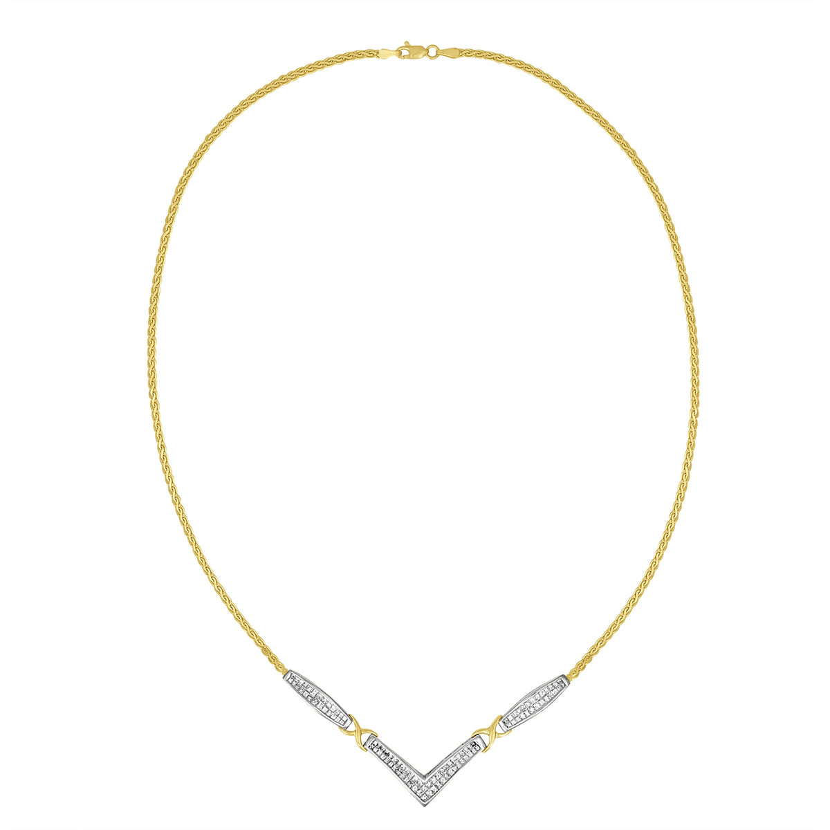 14K Yellow and White Gold 2.0 Cttw Princess Cut Diamond Flared and X-Station V Shaped 18â€ Franco Chain Statement Necklace (H-I Color, SI2-I1 Clarity)