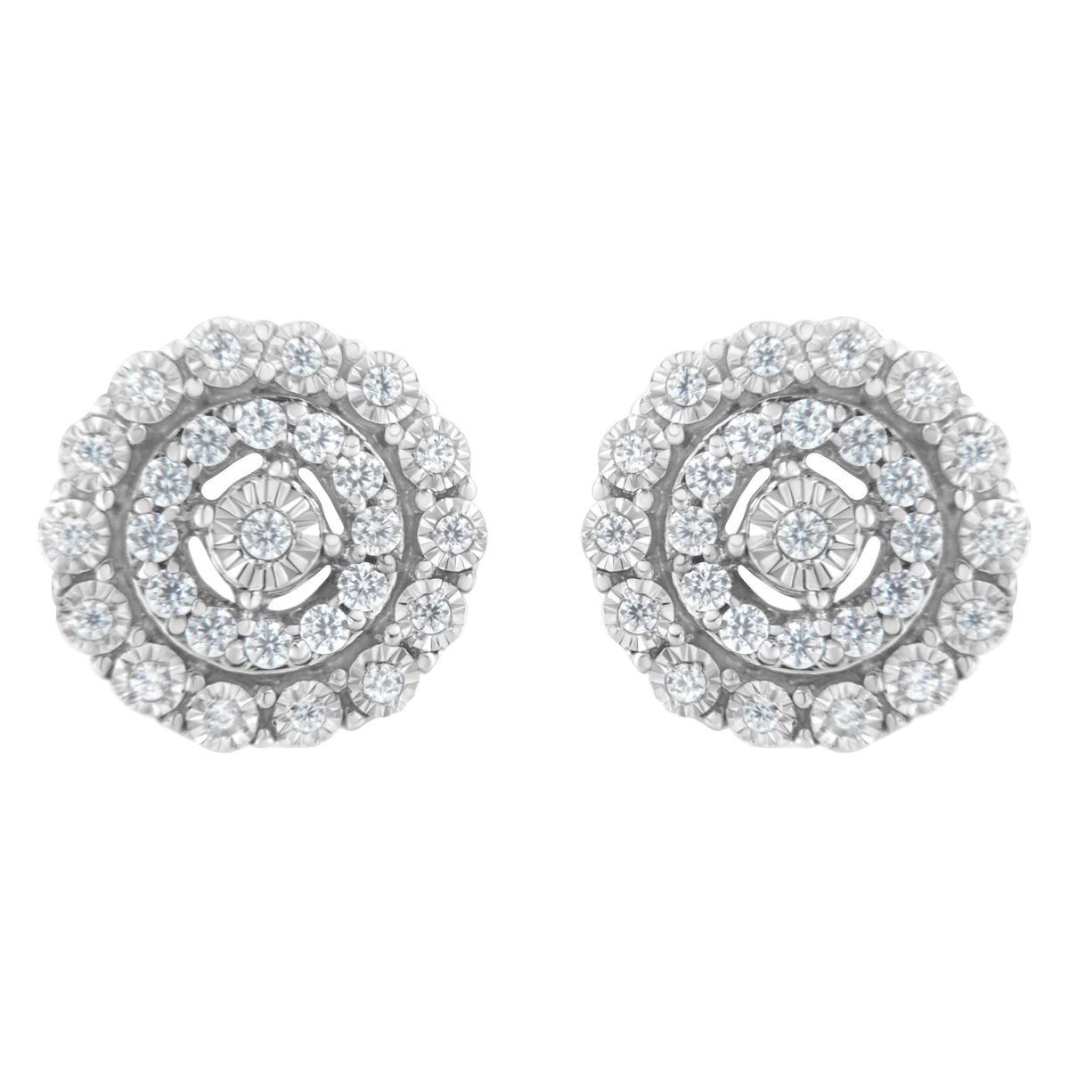 10KT White Gold 1/2 cttw Double Halo Brilliant Round-Cut Diamond Stud Earrings (I-J Clarity, I2-I3 Color)