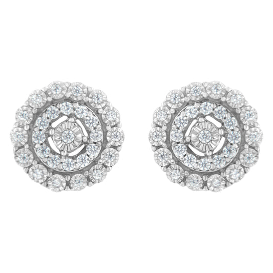 10KT White Gold 1/2 cttw Double Halo Brilliant Round-Cut Diamond Stud Earrings (I-J Clarity, I2-I3 Color)