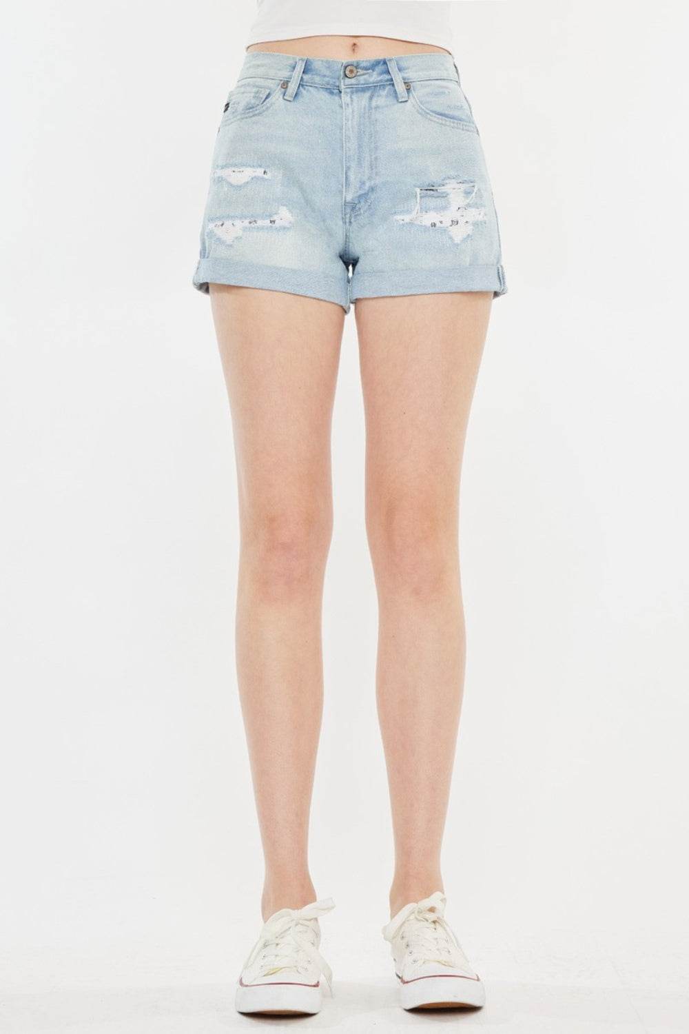 Kancan High Rise Repaired Mom Denim Shorts