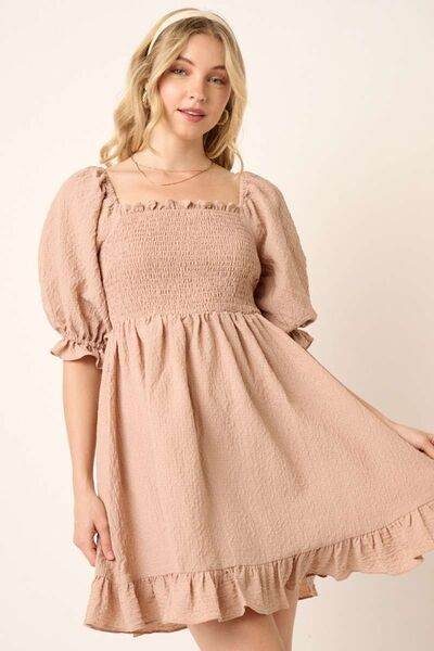Mittoshop Smocked Ruffled Hem Half Sleeve Mini Dress
