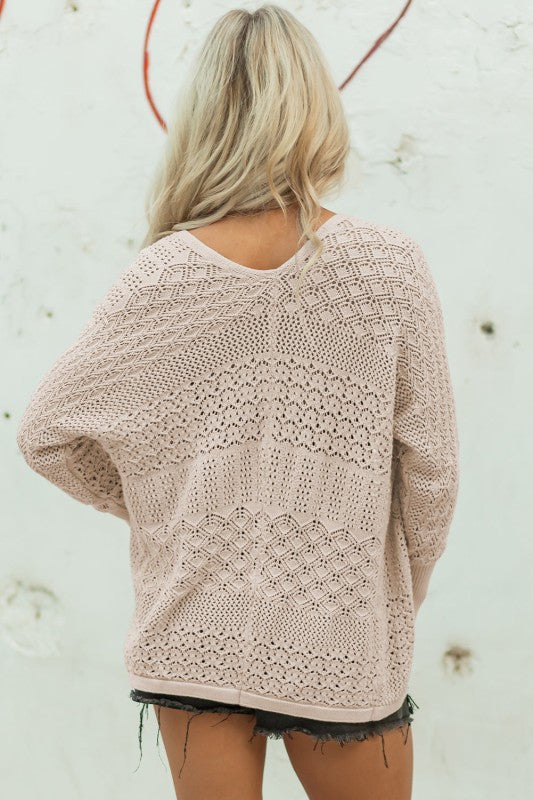 Solid Hollow Knit Open-Front Cardigan