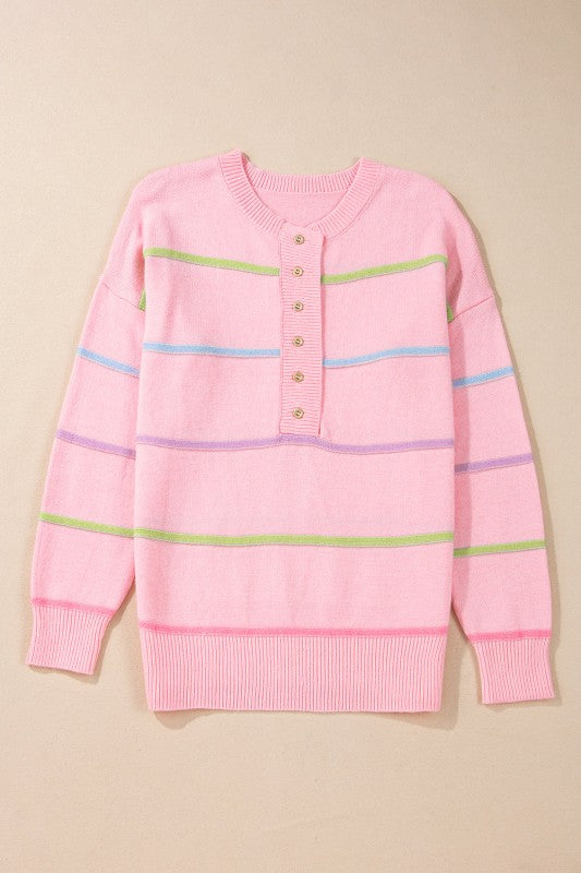 Miriam Stripes Baggy Henley Sweater