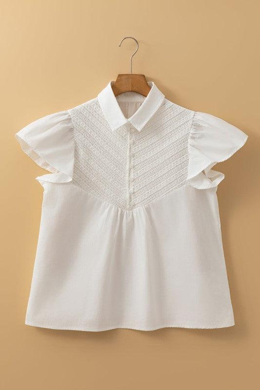 Noor Half Button Lace Flutter Sleeve Blouse