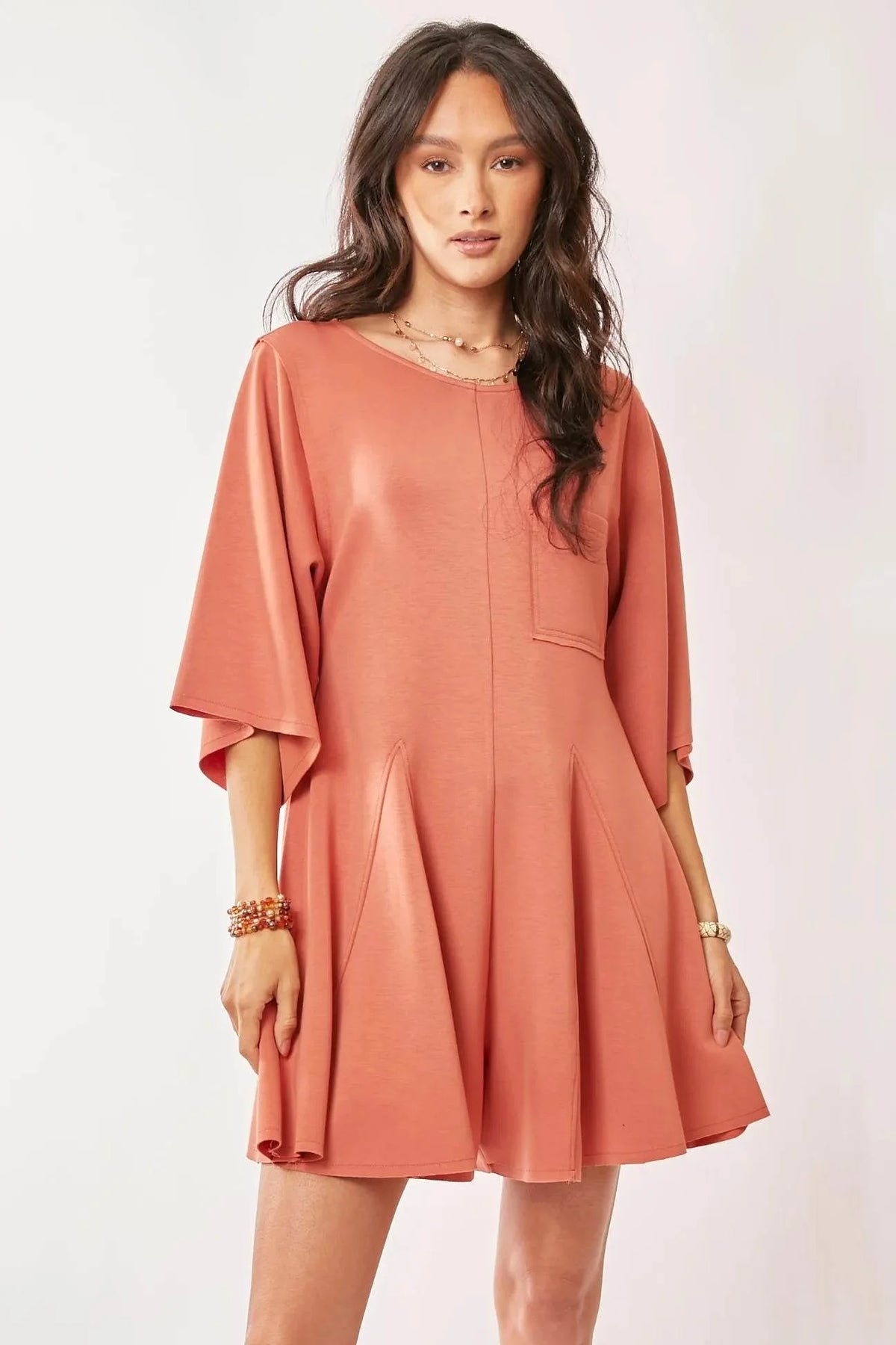 Davi & Dani Solid Draped Sleeve Ties Back Skort Romper
