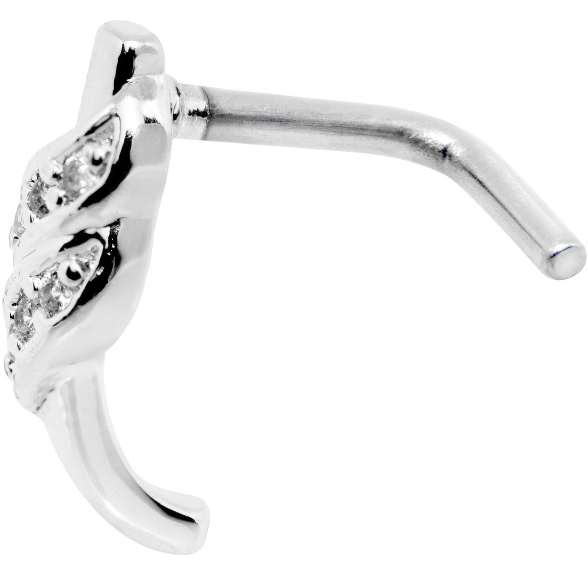 20G Clear CZ Swish Faux Hoop L Shaped Nose Ring