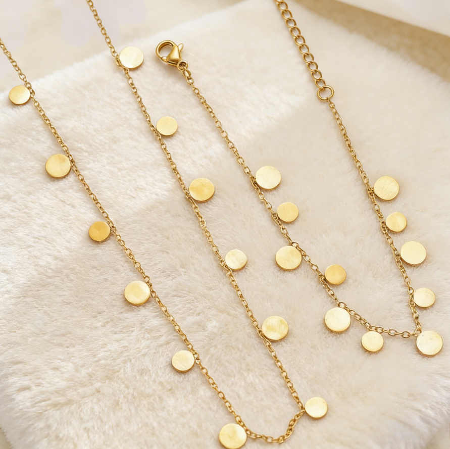 Minimalist Geometric Disc Tassel Necklace & Bracelet Set