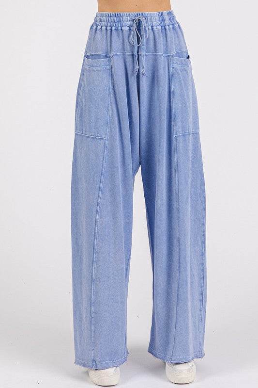 Mittoshop Mineral Wash Elastic Waist Baarrel Leg Baggy Pants
