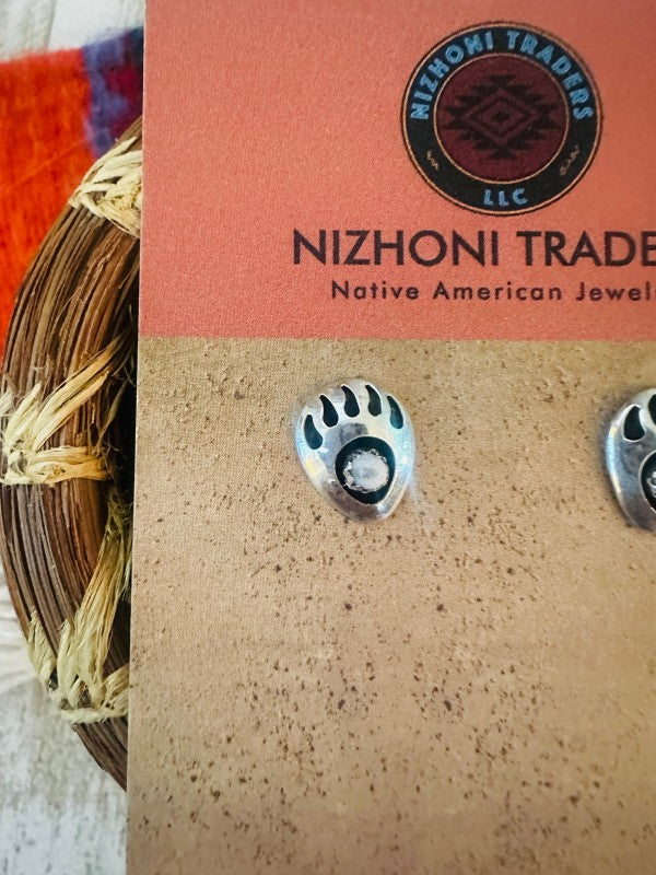 Navajo Howlite & Sterling Silver Bear Paw Stud Ear