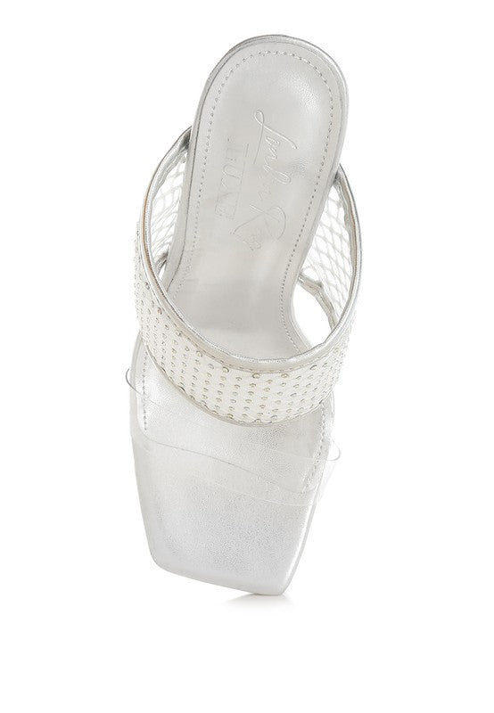 Salween Clear Embellished Square Toe Heels