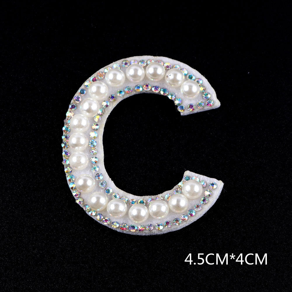 Pearl Rhinestone Cloth Sticker-Letter A-White-2 Pack