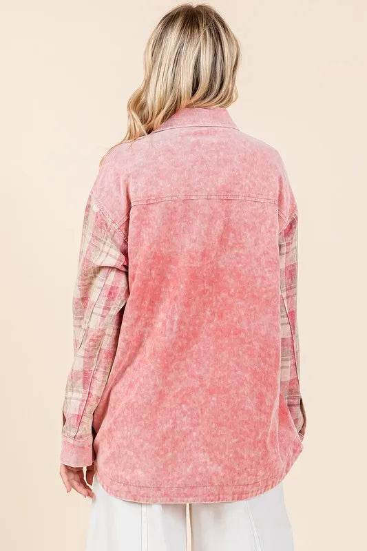 Mittoshop Plaid Button Down Drop Shoulder Jacket