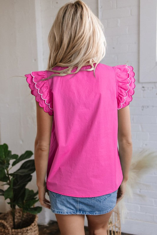 Jazmine Scallop Short Sleeve V Neck Blouse