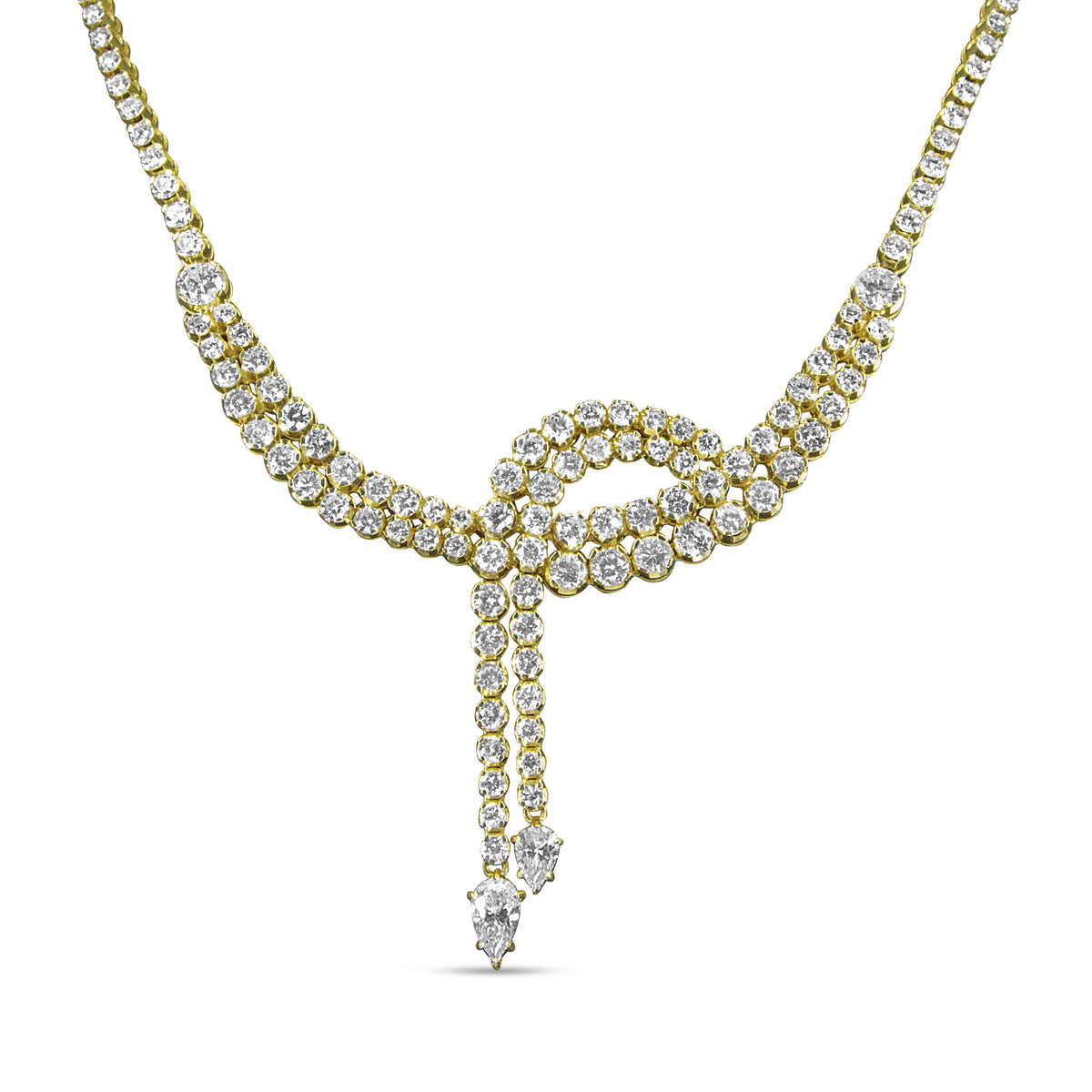 14k Yellow Gold 17.0 Cttw Diamond Double Row Lariat 18" Inch Tennis Necklace with Pear Shape Diamond Drop Tips (I-J Color, VS2-SI1 Clarity)
