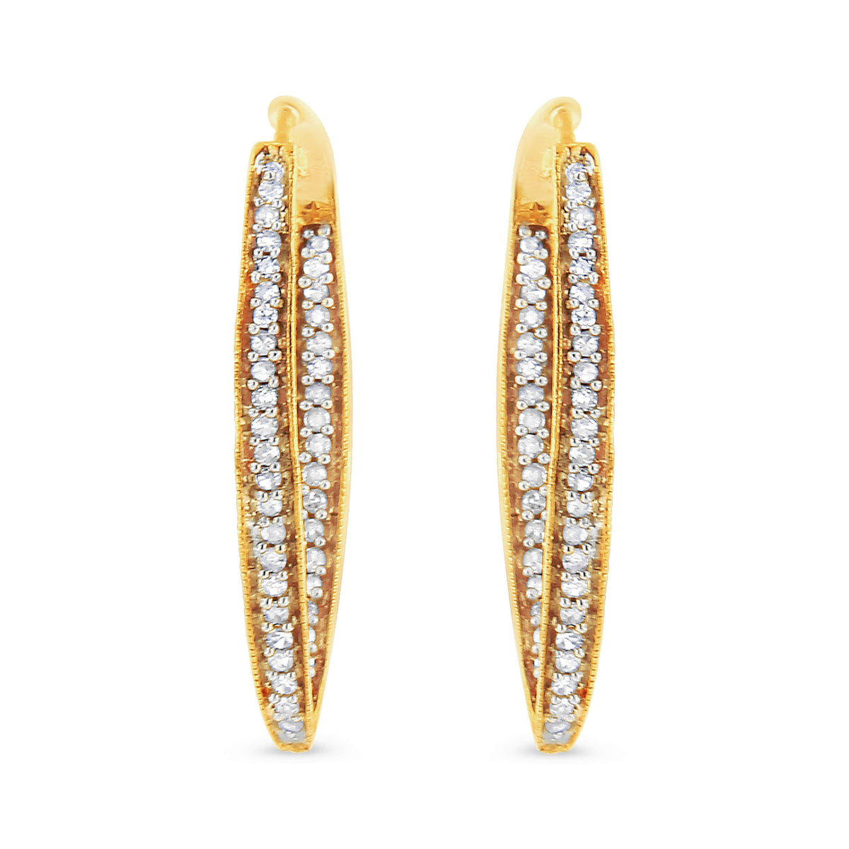 10K Yellow Gold 1/2 Cttw Round-Cut Diamond Modern Hoop Earrings (I-J Color, I2-I3 Clarity)