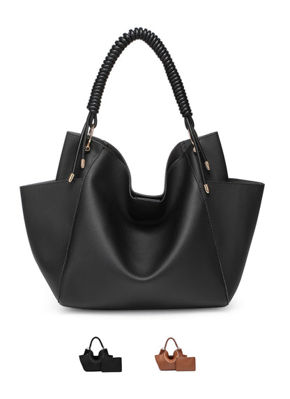 Women's Tote Bag Soft Hobo Bag With Unique Braided Woven Handle, Elegant Shoulder Purse With Matching Wallet Leather Purse Ladies Top-handle Shoulder Bags for Work, Casual, Travel