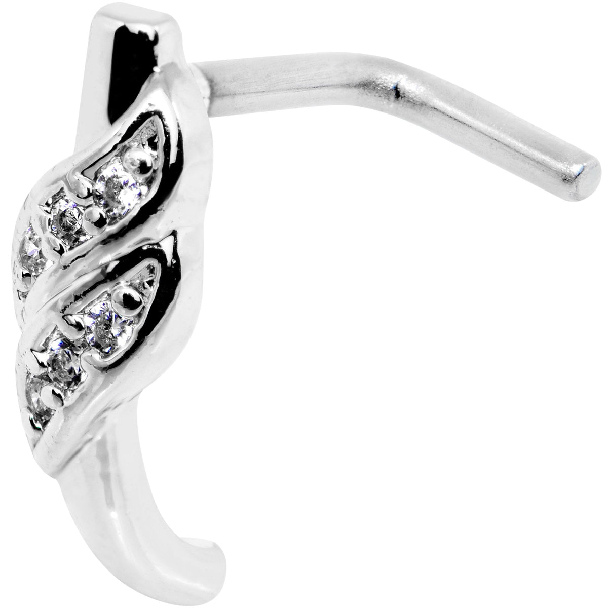 20G Clear CZ Swish Faux Hoop L Shaped Nose Ring