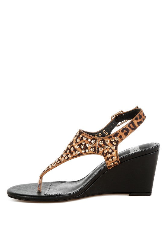 Oidah Leopard Print Studded Wedges