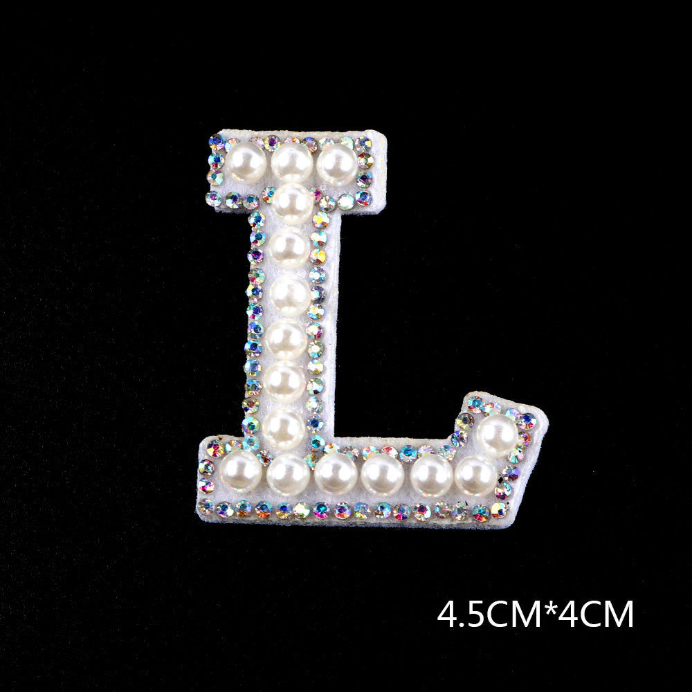 Pearl Rhinestone Cloth Sticker-Letter A-White-2 Pack