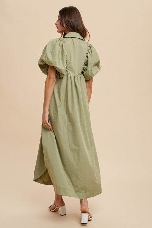 Annie Wear Smocked Puff Sleeve Midi Dress - Stylish and Comfortable