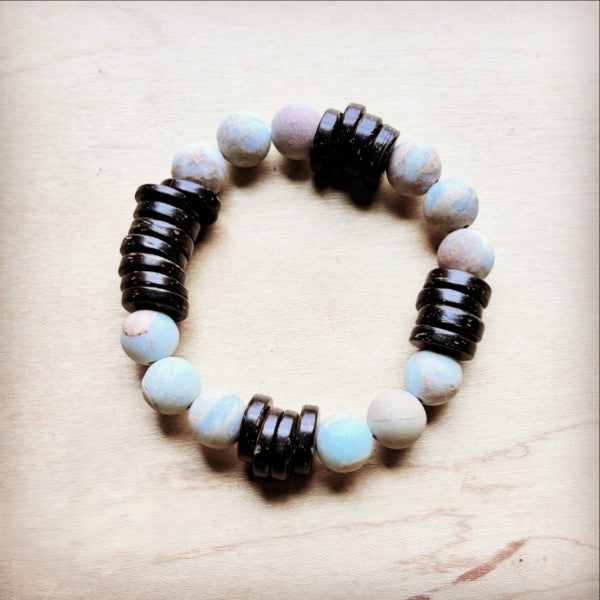 xxFrosted Aqua Terra and Wood Stretch Bracelet