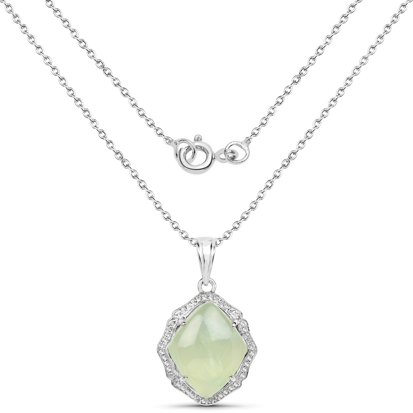 7.49 Carat Genuine Prehnite And White Topaz .925 Sterling Silver Pendant