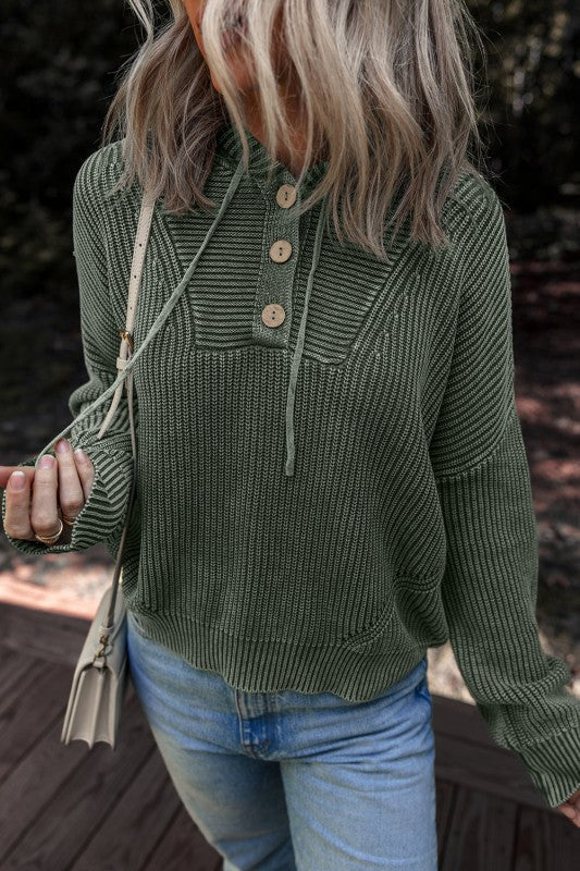 Sofioya Knit Drawstring Hooded Sweater
