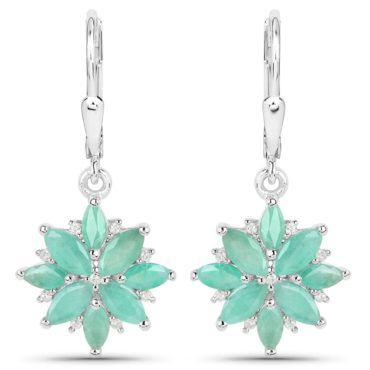 2.92 Carat Genuine Emerald and White Diamond .925 Sterling Silver Earrings
