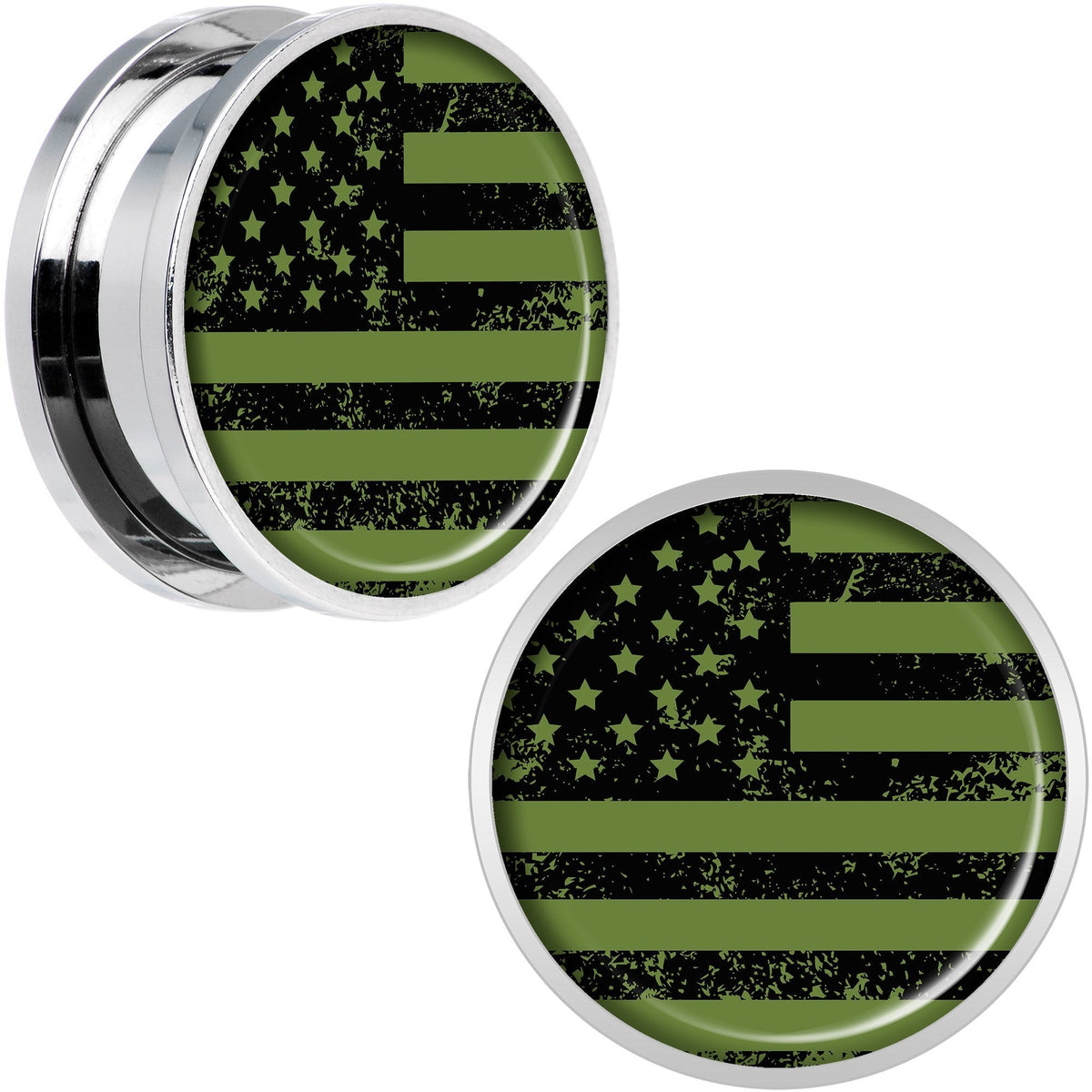 Green American Flag Steel Screw Fit Plug Set 5mm to 20mm