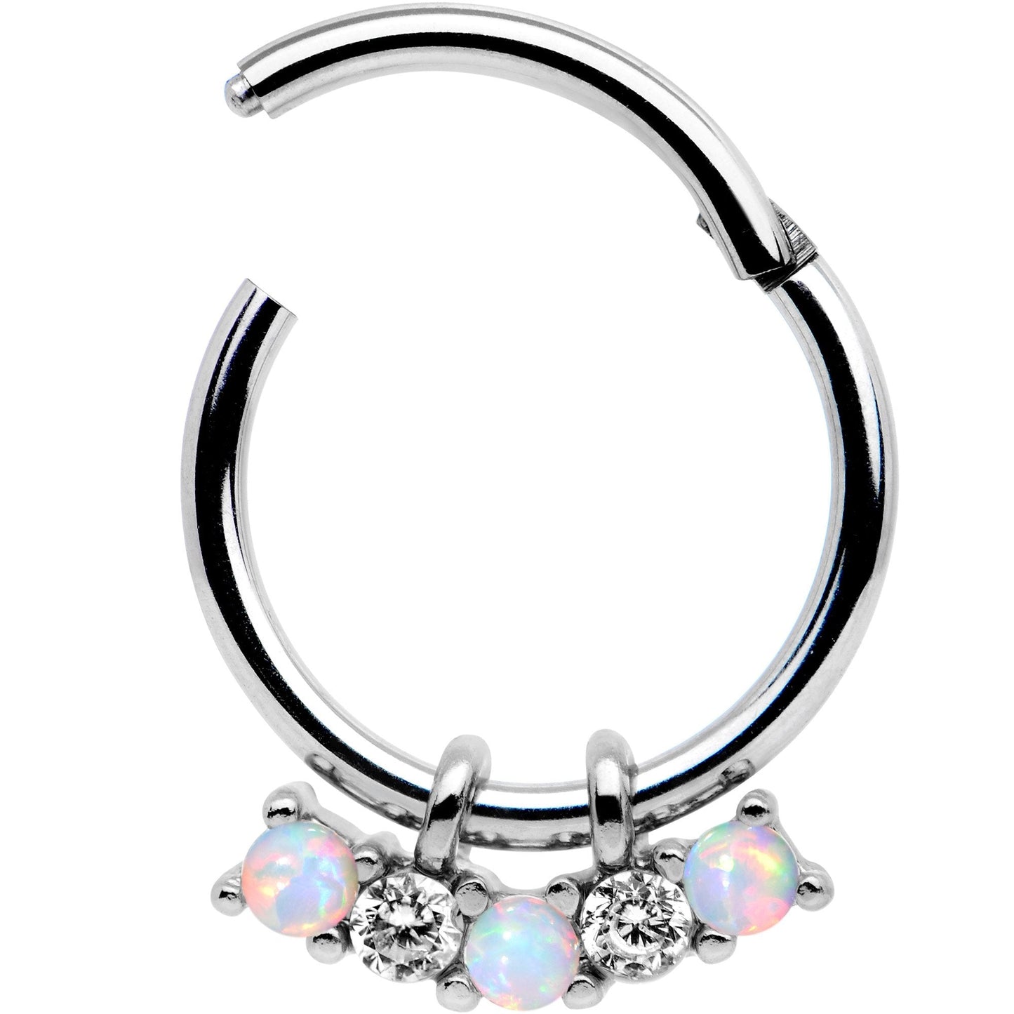 16G 3/8 White Synthetic Opal Dazzle Hinged Segment Ring