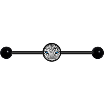 14G Black White Leopard Eyes Black Industrial Barbell 37mm