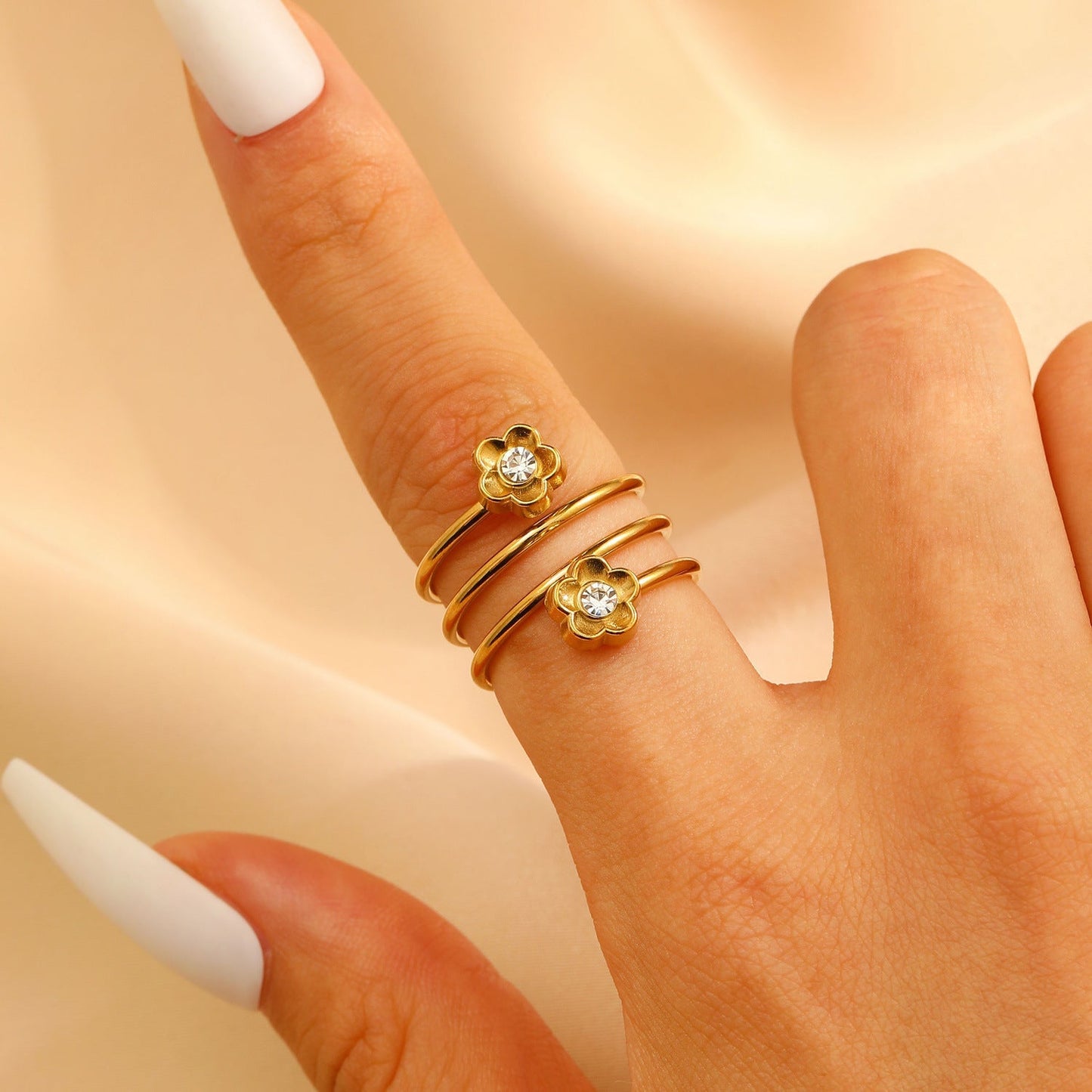 Stainless Steel Zircon Line Ring