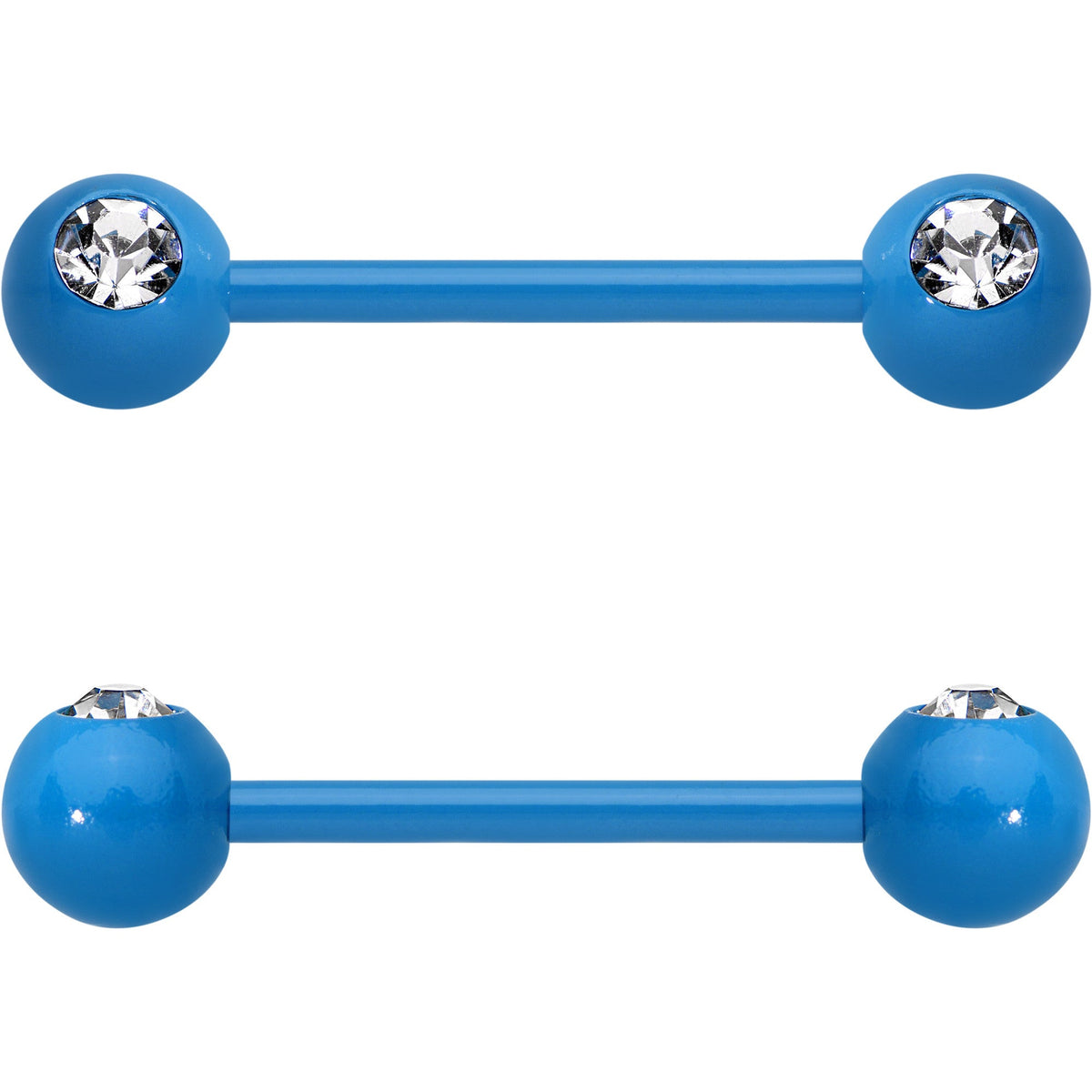 14G 5/8 Clear Gem Blue Acrylic Over Steel Nipple Barbell Set