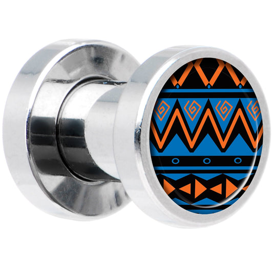 Blue Orange Tribal Print Steel Screw Fit Plug Set 4G