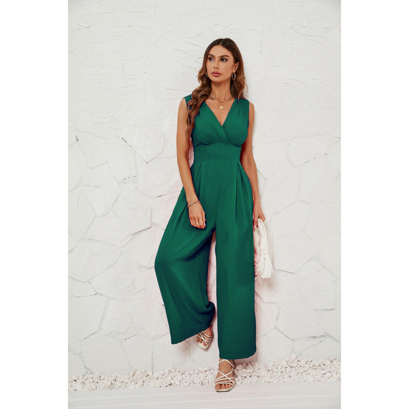 Sleeveless Jumpsuit High Waist Slim Straight Leg Wide