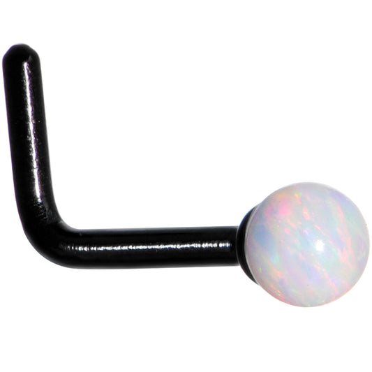 White 2.5mm Synthetic Opal Ball Black Anodized L-Shape Nose Ring