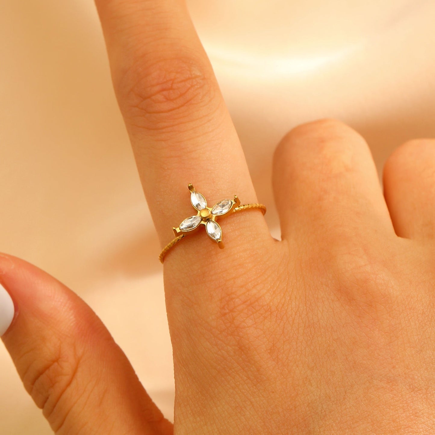 Stainless Steel Zircon Line Ring