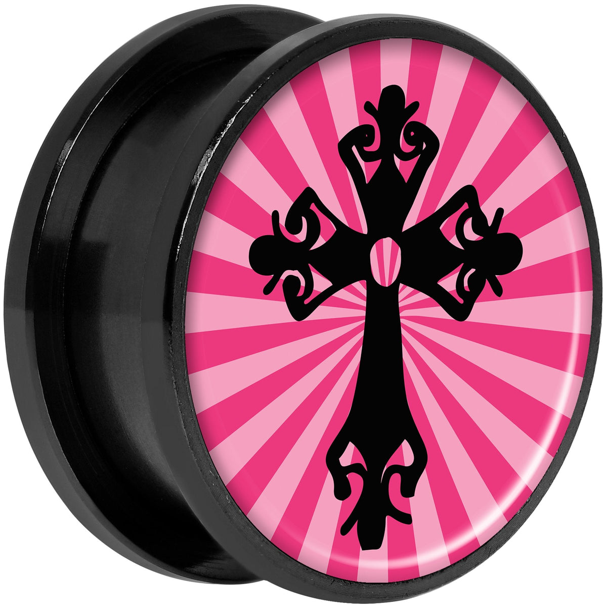 Pink Black Radiant Cross Black Anodized Screw Fit Plug Set 20mm
