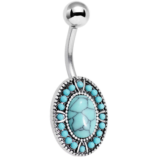 Faux Turquoise Southwestern Simplicity Oval Belly Ring