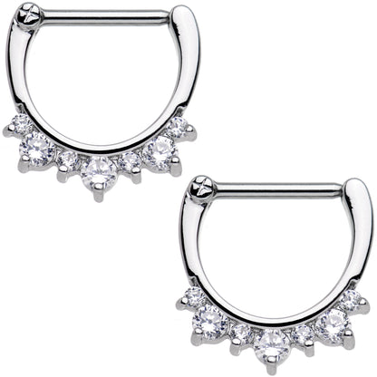 14G 1/2 Clear Gem Septet Nipple Clicker Set