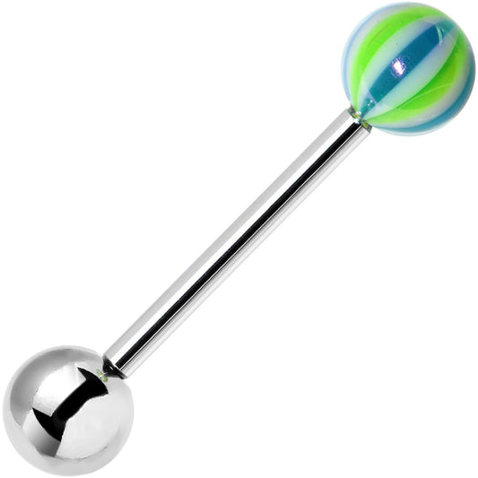 Green Blue Stripe Beach Ball End Barbell Tongue Ring