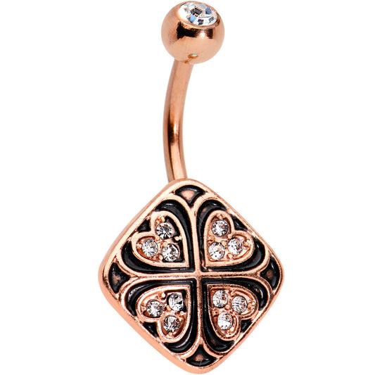 Clear Gem Rose Gold Tone Anodized Heart Rhombus Belly Ring