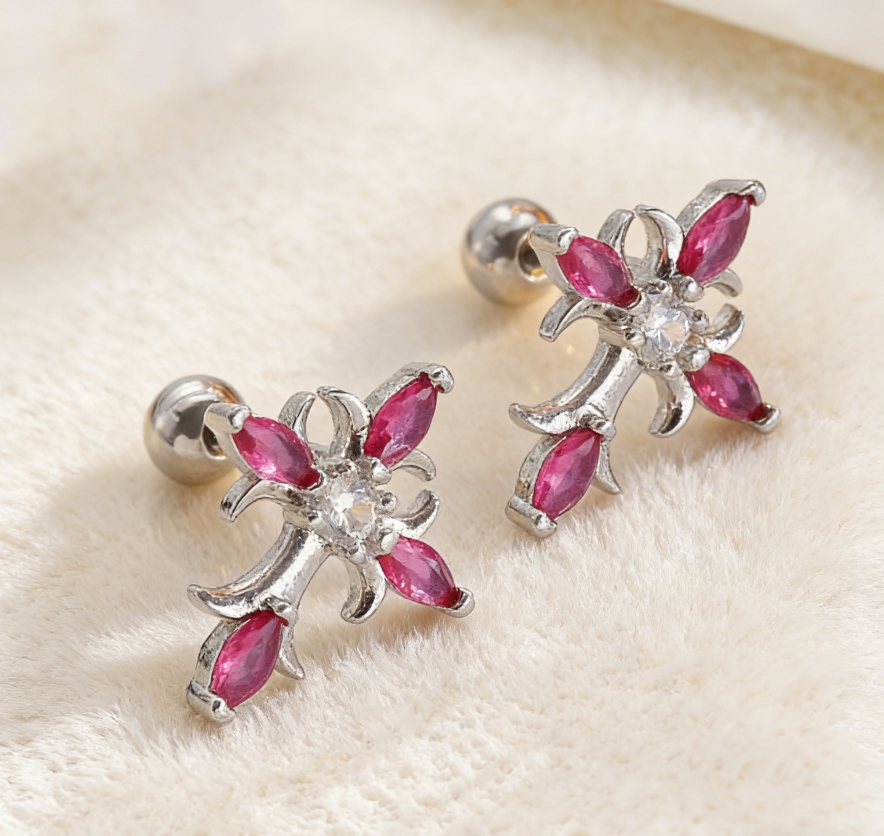 Light Luxury Copper Zircon Cross Earrings