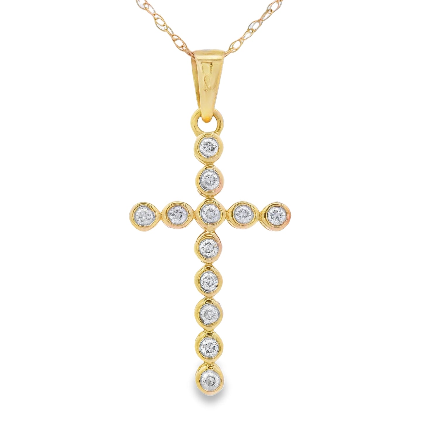 .12ct Diamond Cross Religious Pendant 14KT Yellow Gold