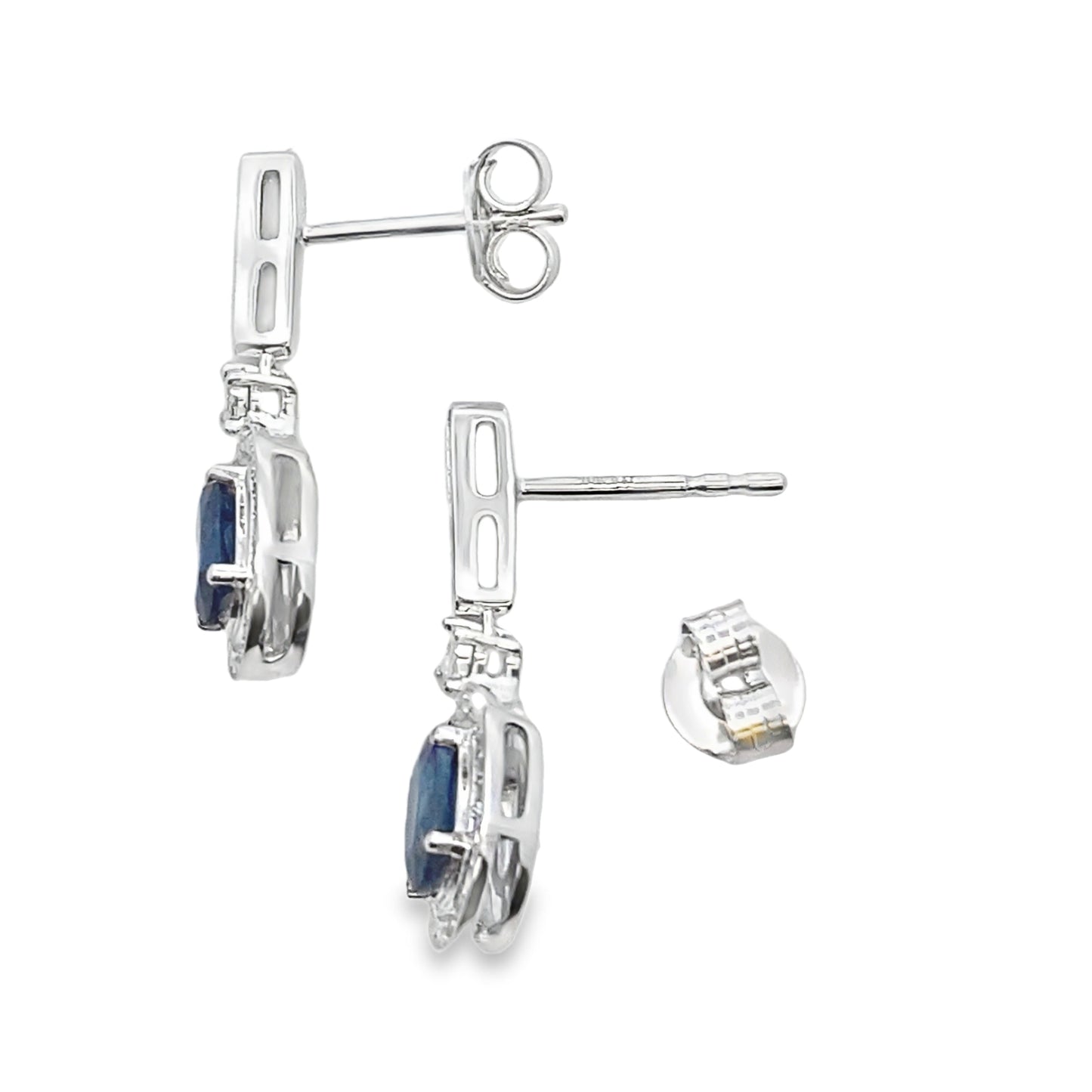 1.40ct Sapphire Diamond Dangle Earrings 10KT White Gold