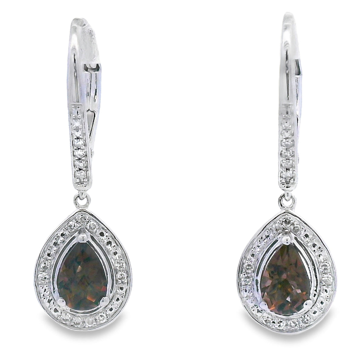 .87ct Quartz Diamond Dangle Earrings 10KT White Gold
