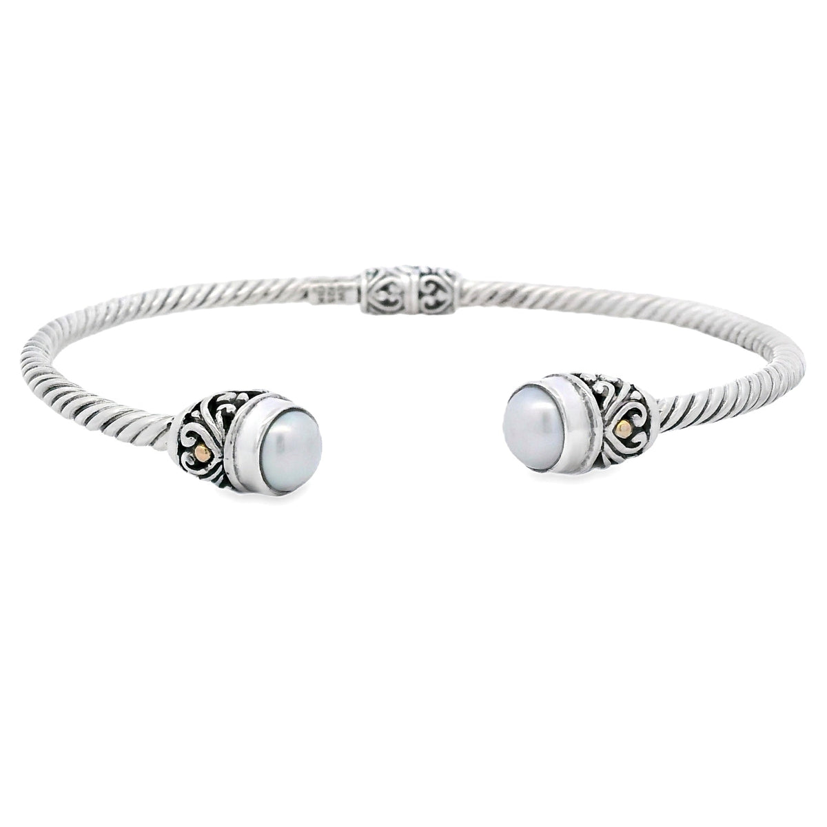 Pearl Bangle Bracelet Sterling Silver 18KT Gold