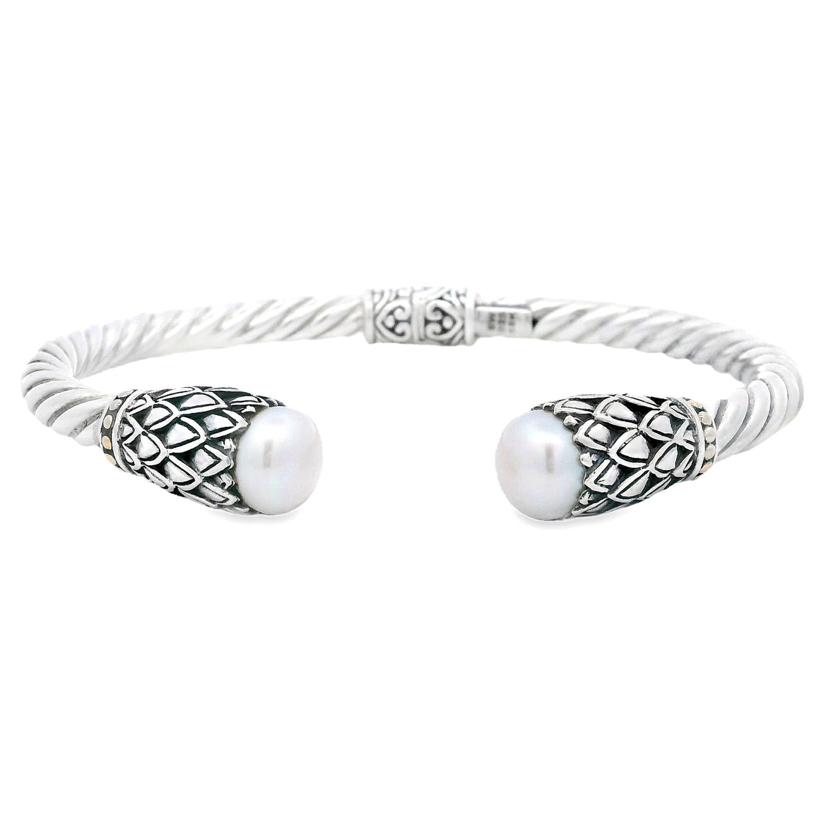 Pearl Bangle Bracelet Sterling Silver 18KT Gold