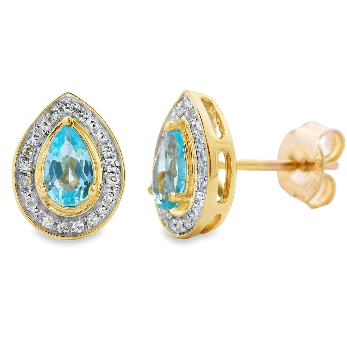 .57ct Blue Topaz Diamond Stud Earrings 10KT Yellow Gold
