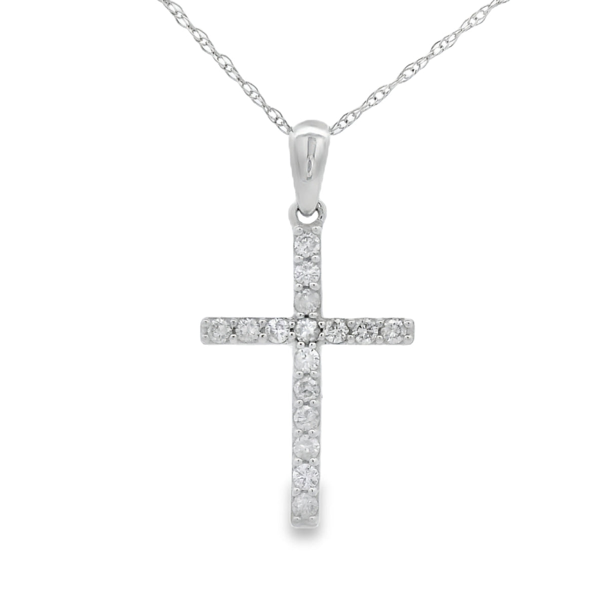 .19ct Diamond Cross Religious Pendant 14KT White Gold